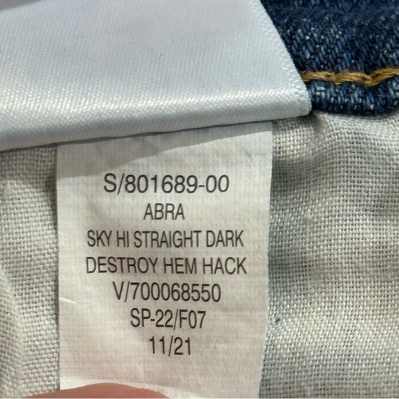 Old Navy Sky Hi Straight Distressed Jeans 14 Extra High Rise Dark Wash Raw Hem - Picture 9 of 9